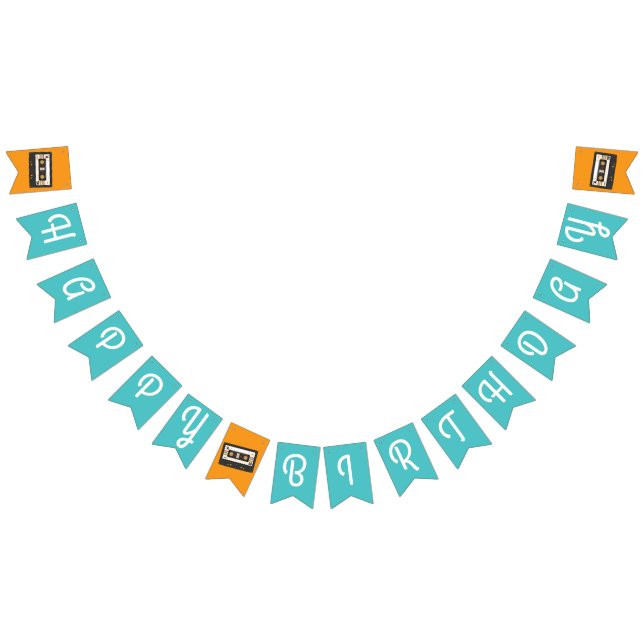 Retro 80's 90's Cassette Tape Music Birthday Party Bunting (All)