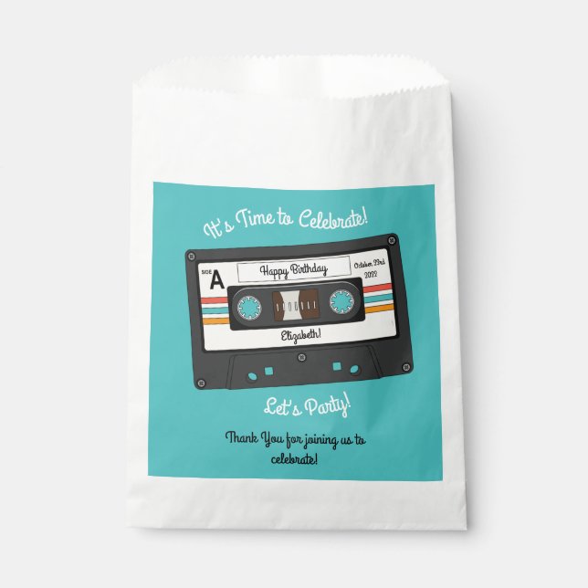 Retro 80's 90's Cassette Tape Music Birthday Party Favour Bag (Front)