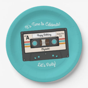 Retro 80's 90's Cassette Tape Music Birthday Party Paper Plate