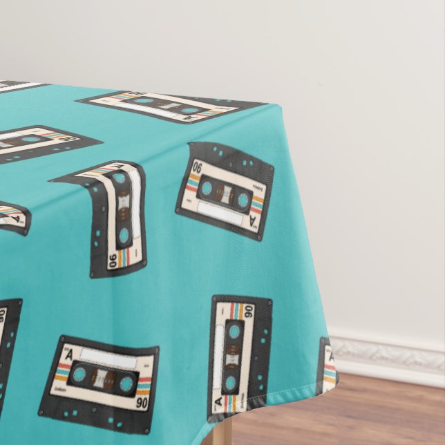 Retro 80's 90's Cassette Tape Music Birthday Party Tablecloth (In Situ)