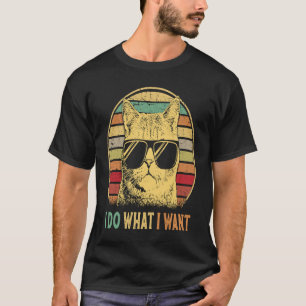 Retro 80s 90s Cat  Boys Men  I Do What I Want Cat  T-Shirt