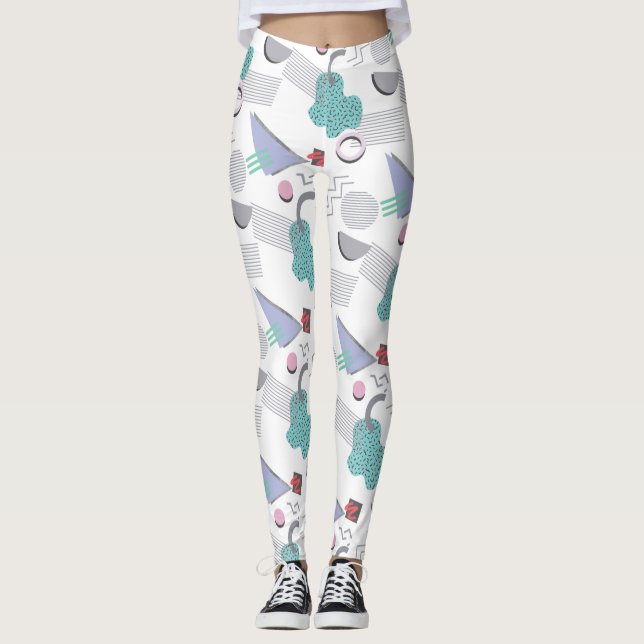 Retro 80s 90s Geometric Print Womens Leggings (Front)