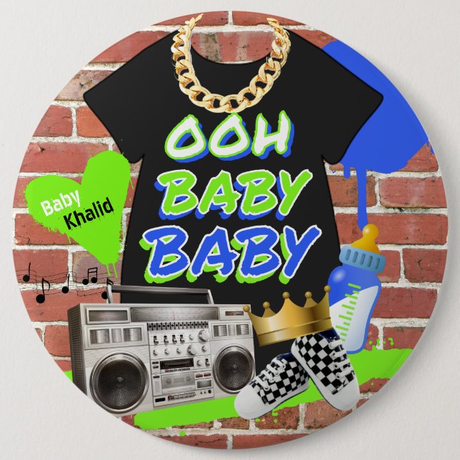 Retro 80's/90's Hip Hop Baby Shower 6 Cm Round Badge (Front)