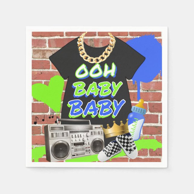 Retro 80's/90's Hip Hop Baby Shower Napkins (Front)