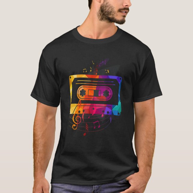 Retro 80's 90's Music Notes Cassette Tape Mixtapes T-Shirt (Front)