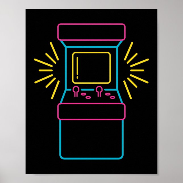Retro 80s 90s Neon Arcade Machine Arcade Cabinet Poster (Front)