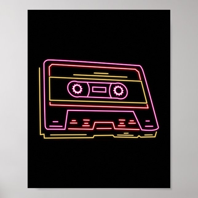 Retro 80s 90s Neon Cassette Tape Ghettobaster Poster (Front)
