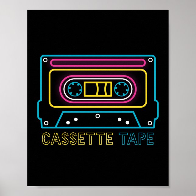 Retro 80s 90s Neon Cassette Tape Ghettobaster Poster (Front)