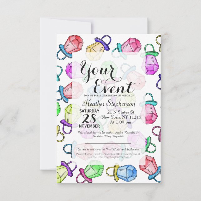 Retro 80's 90's Neon Colourful Ring Candy Pop Invitation (Front)