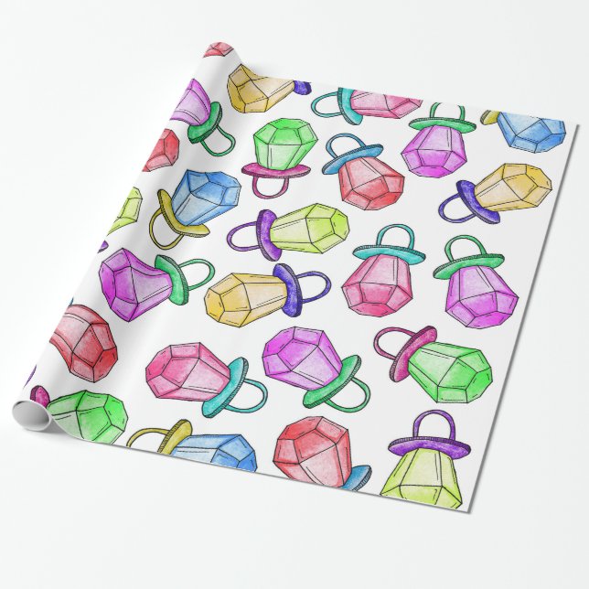 Retro 80's 90's Neon Colourful Ring Candy Pop Wrapping Paper (Unrolled)