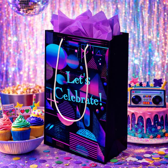Retro 80s 90's Neon Memphis Geometric Medium Gift Bag (Creator Uploaded)
