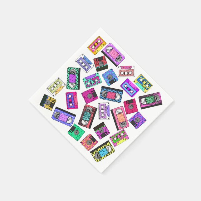 Retro 80's 90's Neon Patterned Cassette Tapes Napkin (Corner)