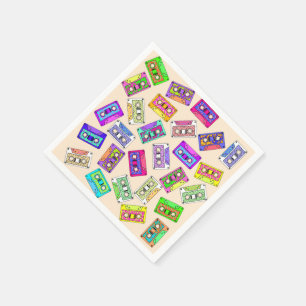Retro 80's 90's Neon Patterned Cassette Tapes Napkin
