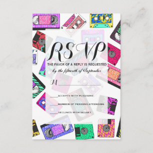 Retro 80's 90's Neon Patterned Cassette Tapes RSVP Card