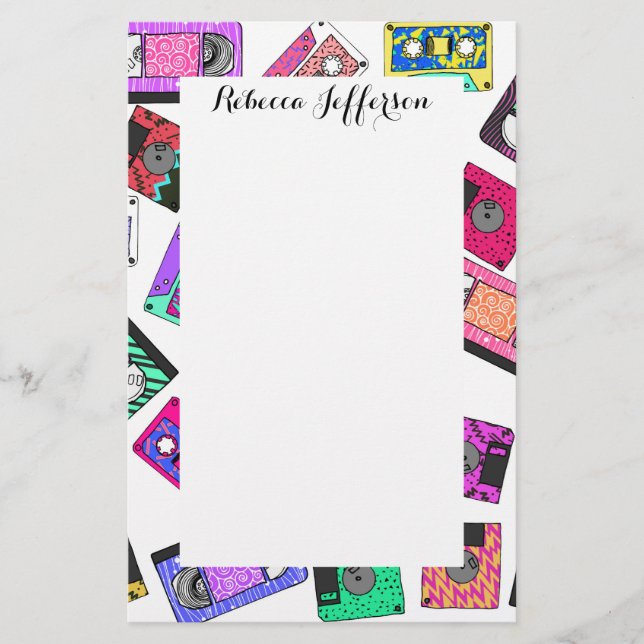 Retro 80's 90's Neon Patterned Cassette Tapes Stationery (Front)