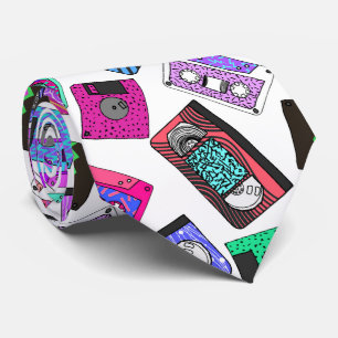 Retro 80's 90's Neon Patterned Cassette Tapes Tie