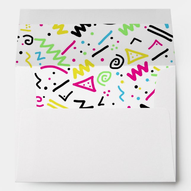 Retro 80's 90's Neon Pink Green Blue Yellow Doodle Envelopes (Back (Bottom))