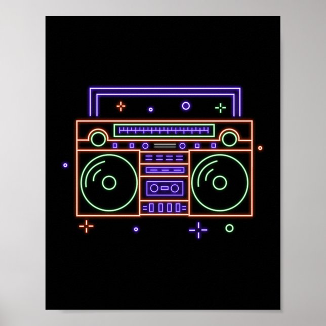 Retro 80s 90s Neon Radio Ghettoblaster Boombox Poster (Front)
