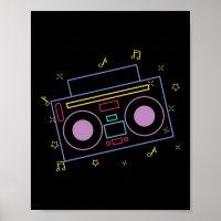 Retro 80s 90s Neon Radio Ghettoblaster Boombox
