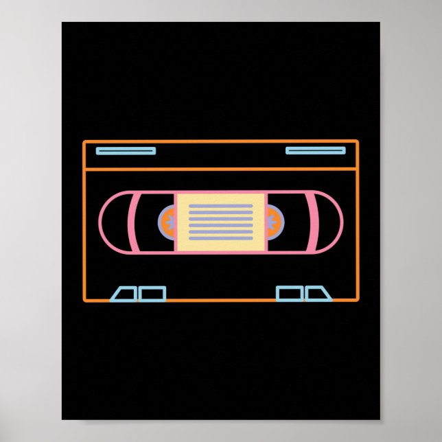 Retro 80s 90s Neon Video Tape Vhs Poster (Front)