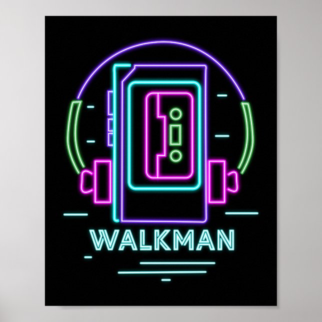 Retro 80s 90s Neon Walkman Poster (Front)