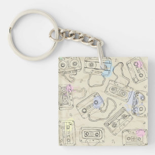 Retro 80s 90s Nostalgic Cassette Mix Tape Pattern Key Ring