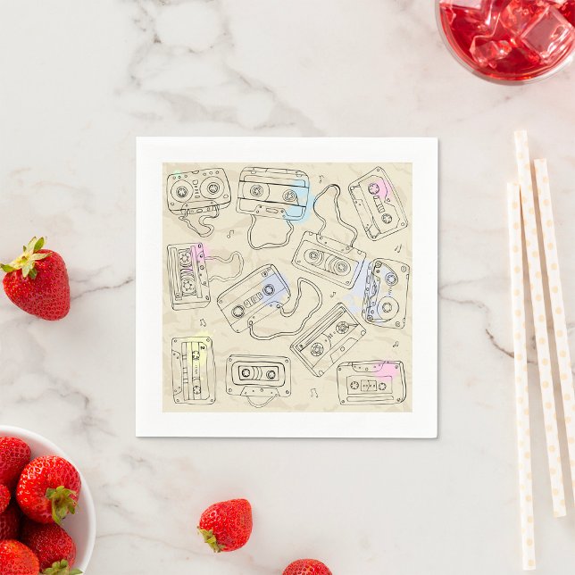 Retro 80s 90s Nostalgic Cassette Mix Tape Pattern Napkin (Creator Uploaded)