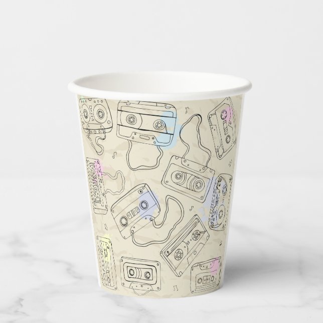 Retro 80s 90s Nostalgic Cassette Mix Tape Pattern Paper Cups (Front)