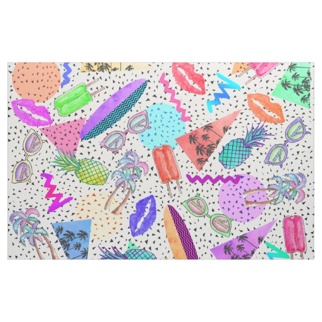 Retro 80's 90's Summer Beach Collage Pattern Fabric (Yard)