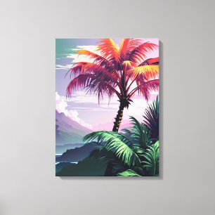 Retro 80s Aesthetic Tropical Island Landscape Art Canvas Print
