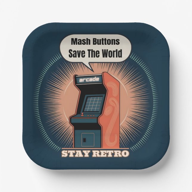 Retro 80s Arcade Gaming Nerdy Humour Paper Plate (Front)