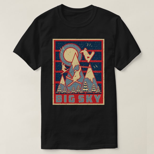 Retro 80s Big Sky Ski Adventure T-Shirt (Design Front)