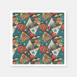 Retro 80s Boombox Bold Pop Art Comic Book Pattern Napkin