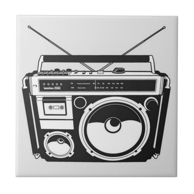Retro 80s Boombox Grey Ceramic Tile (Front)