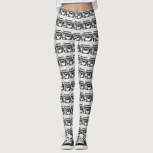 Retro 80s Boombox Grey Pattern Leggings