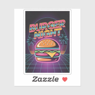 Retro 80s Burger Night Neon Synthwave Palm Trees