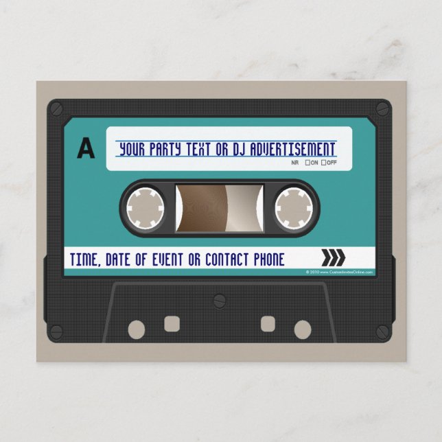 Retro 80s Cassette Mixtape Personalised Invitation Postcard (Front)