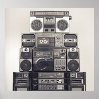 Retro 80s Cassette Recorders Pattern. Poster