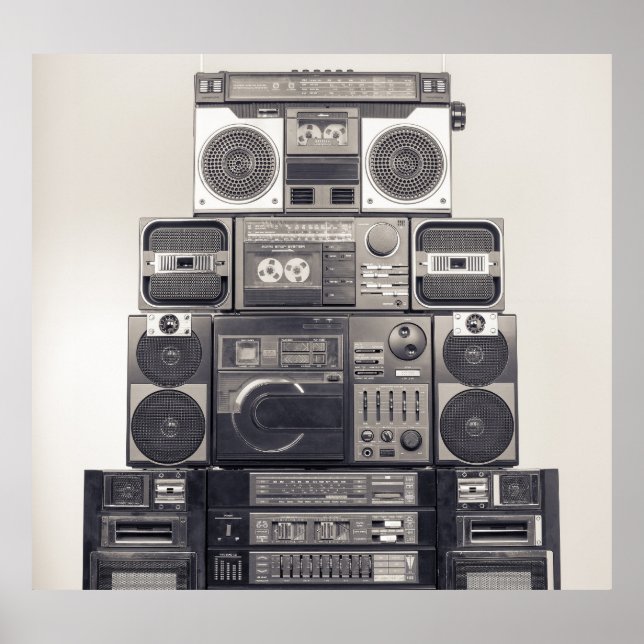 Retro 80s Cassette Recorders Pattern. Poster (Front)