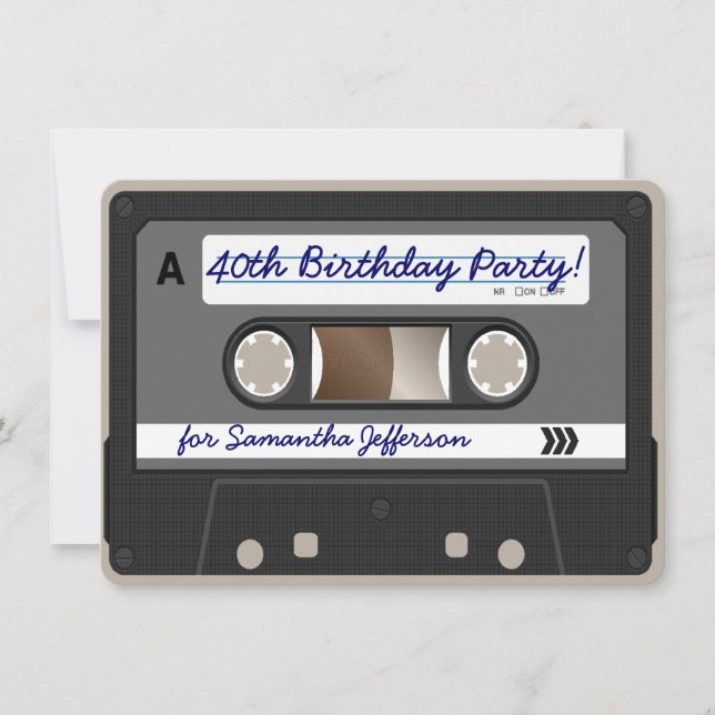 Retro 80s Cassette Tape 40th Birthday Invitation (Front)