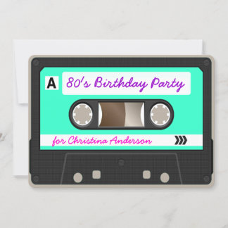 Retro 80s Cassette Tape Birthday Party Invitation