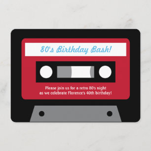 Retro 80s Cassette Tape Birthday Party Invitations