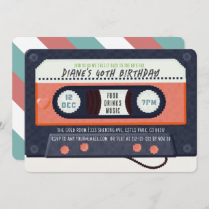 Retro 80's Cassette Tape Music Red Birthday Invitation