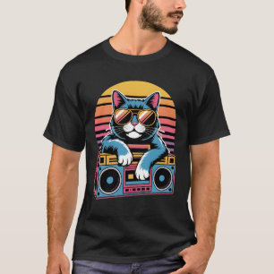 Retro 80s Cat with Sunglasses – Synthwave Kitty T-Shirt