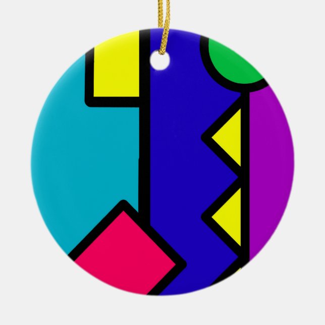 Retro 80s Colour Block Ceramic Tree Decoration (Front)