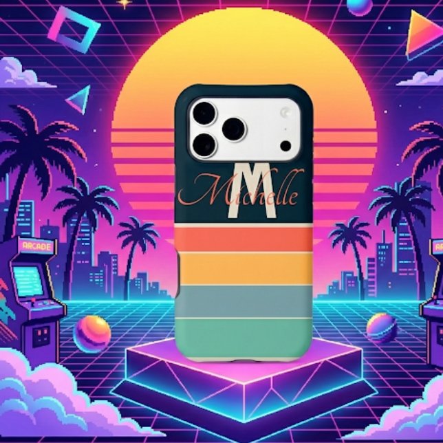 Retro 80s Colourful Stripes Pattern Custom Monogra (Creator Uploaded)