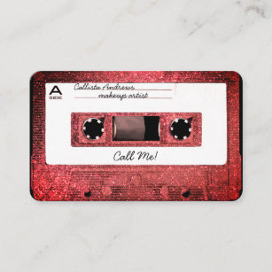 Retro 80's Coral Glitter Cassette Tape Mixtape Business Card