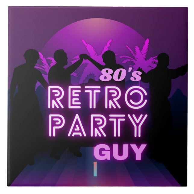 Retro 80s Disco Dance Party Neon Purple Funky Ceramic Tile (Front)