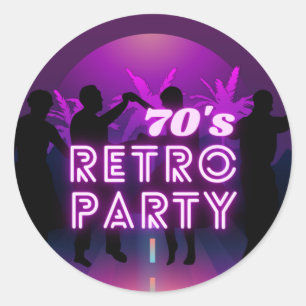 Retro 80s Disco Dance Party Neon Purple Funky Classic Round Sticker
