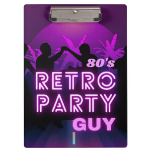 Retro 80s Disco Dance Party Neon Purple Funky Clipboard